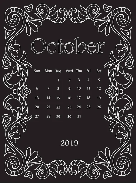 White Chalk Desen Mandala Doodles Cadru Calendarul Lunar Anului 2019 — Fotografie, imagine de stoc