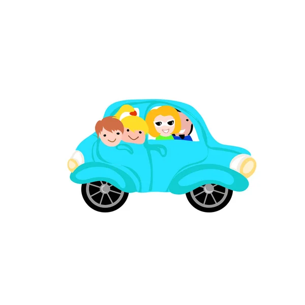 Family Trip Vintage Car Sticker Flat Illustration Isolated White Background — Stock Vector