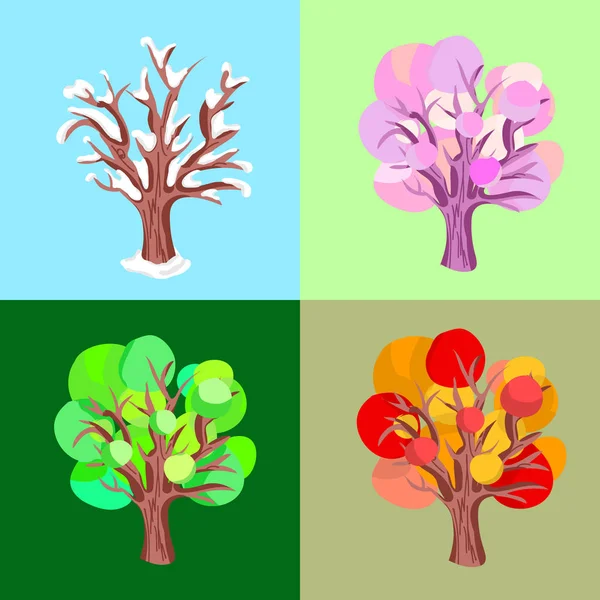 Flat All Seasons Shaded Trees Cartoon Set — Stock Photo, Image