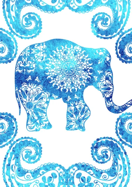 Aquarell Elefantenposter Mit Indischen Stammesmustern Und Ornament — Stockfoto