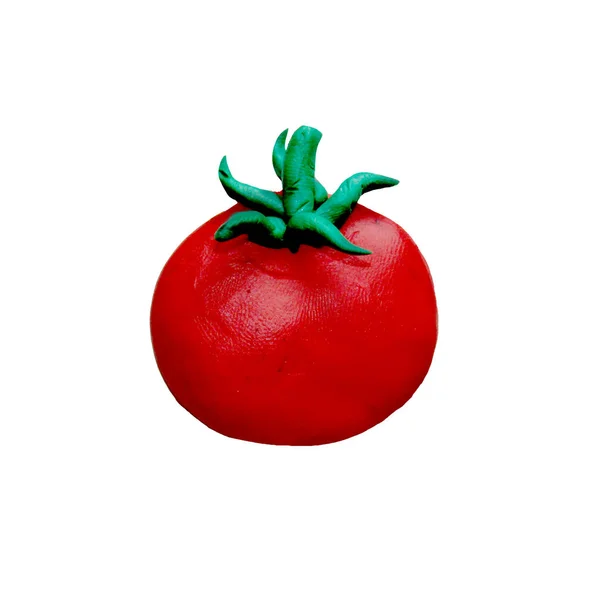 Colorful Plasticine Handmade Vegetable Tomato Icon Isolated White Background — Stock Photo, Image