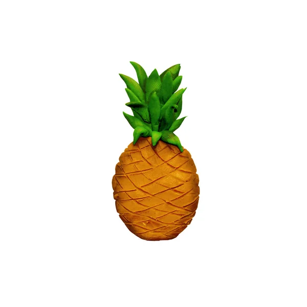 Kleurrijke Plasticine Handgemaakte Ananas Pictogram Geïsoleerd Witte Achtergrond — Stockfoto