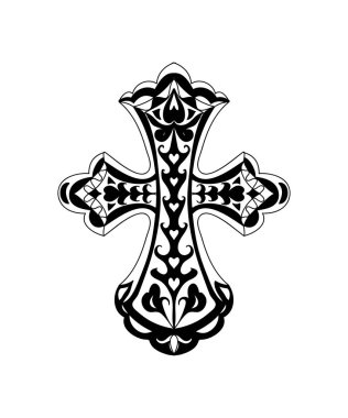 Soyut çapraz din işareti üzerinde beyaz izole mandala elemanları ile