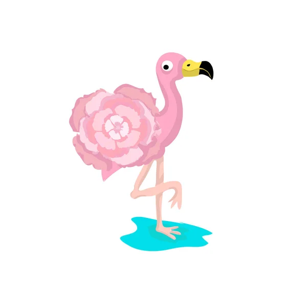 Flamingo Rosa Bonito Vetor Plana Ícone Jogo Isolado Fundo Branco — Vetor de Stock