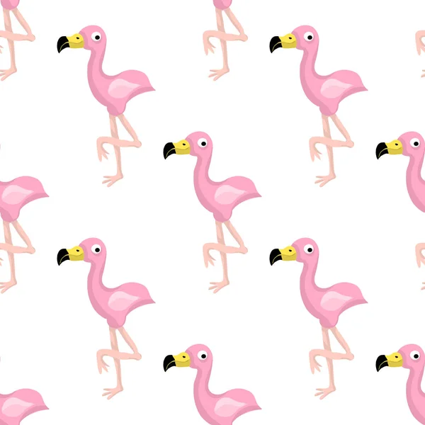 Rosa Flamingo Niedlich Vektor Flache Nahtlose Muster Auf Gestreiftem Hintergrund — Stockvektor