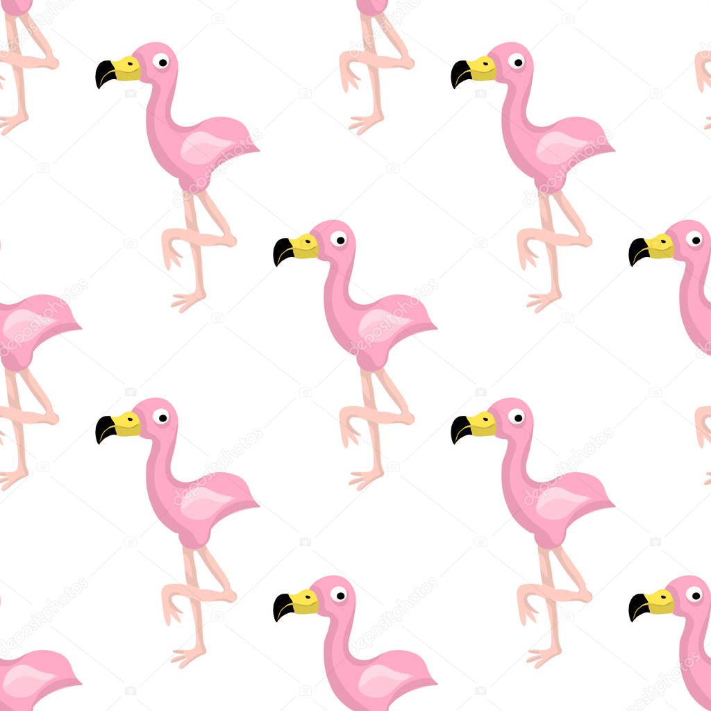 Pink flamingo cute vector flat seamless pattern on stripped background isolated 