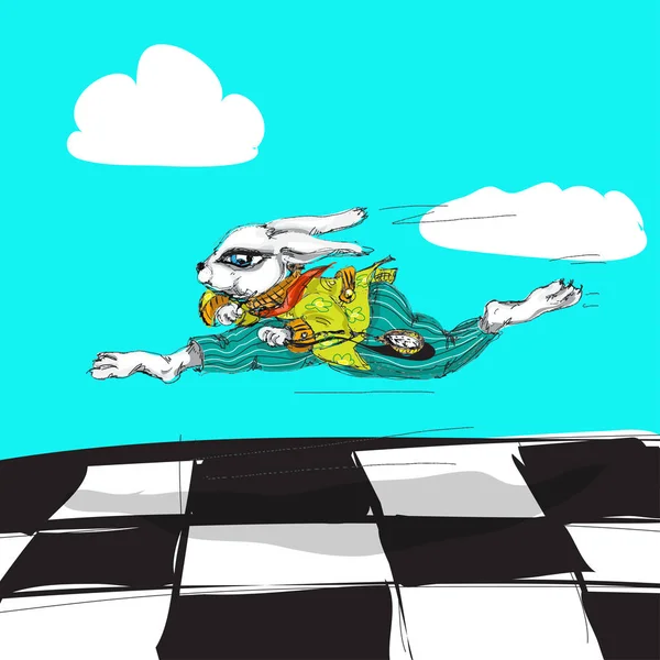 Alice Wonderland Running White Rabbit Watercolor Hand Drawn Character Isolated — Stock Vector