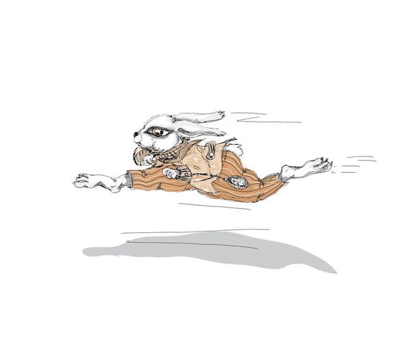 Alicia País Las Maravillas Corriendo Conejo Blanco Acuarela Dibujado Mano — Archivo Imágenes Vectoriales
