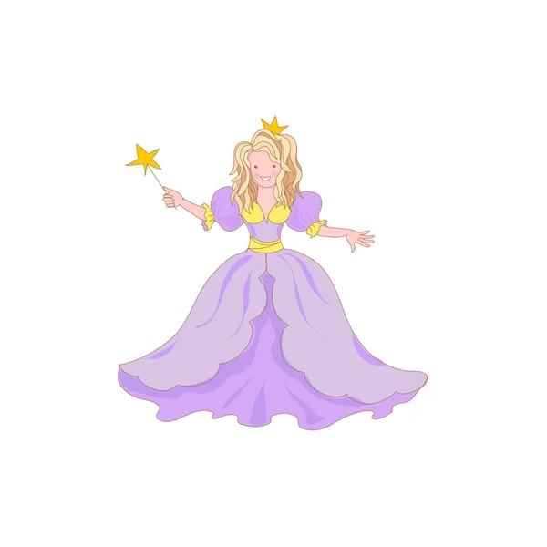 Söt Kawaii Prinsessa Fairy Med Magic Stick Och Krona Ikonen — Stock vektor