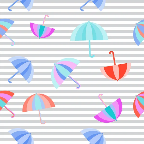 Regenboog Paraplu Naadloze Kleurrijke Plat Patroon Achtergrond Geïsoleerd — Stockvector