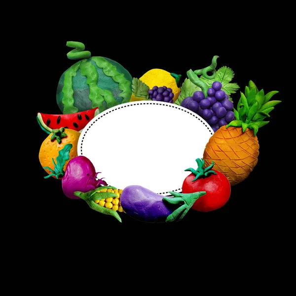 Marco Frutas Verduras Hecho Mano Plastilina Colorida Con Lugar Texto —  Fotos de Stock