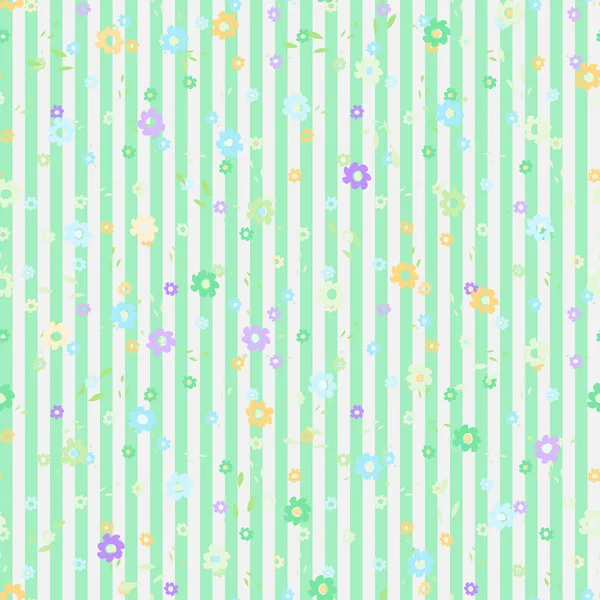 Flat Cartoon Tiny Wild Flowers Stripped Background Seamless Vintage Vector — Stock Vector