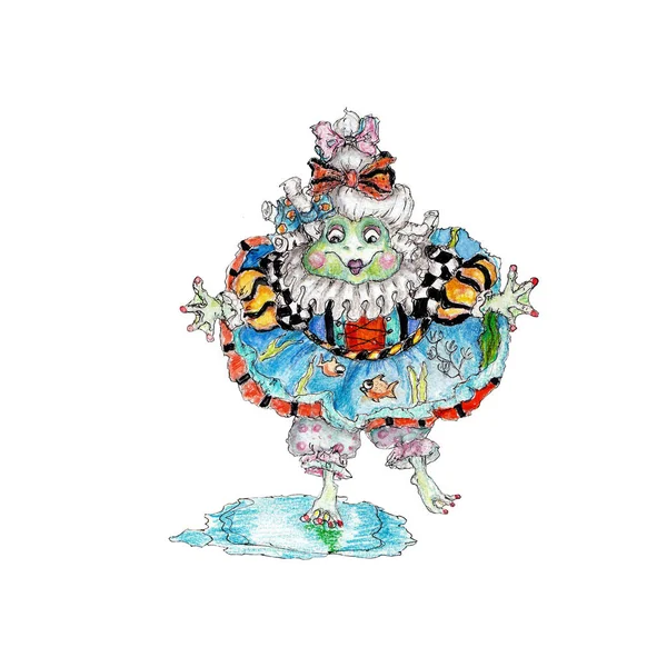 Roztomilý Anime Žabák Akvarel Kreslené Postavy Grunge Ročník — Stock fotografie