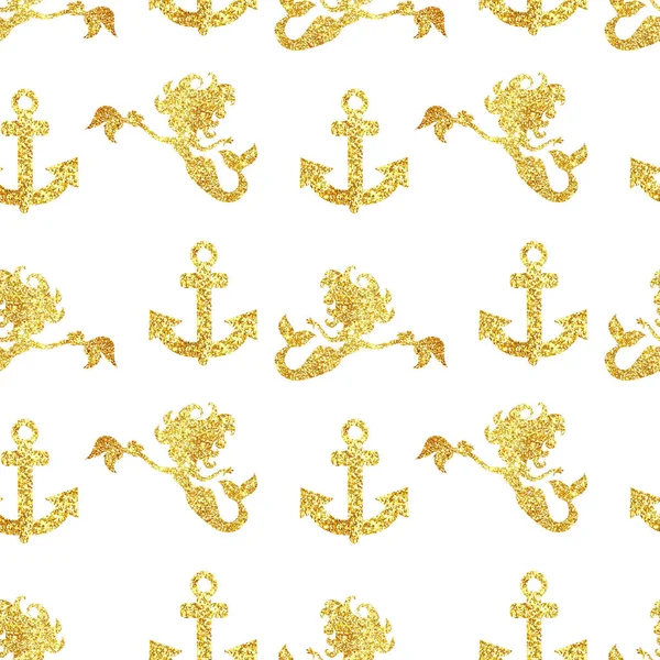 Golden Glitter Sparkling Sea Life Seamless Pattern — Stock Photo, Image