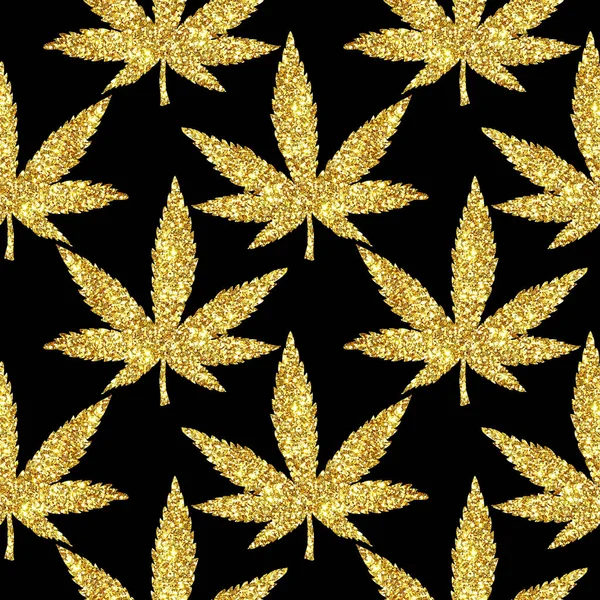 Golden Glitter Scintillante Cannabis Foglie Modello Carnevale Senza Soluzione Continuità — Foto Stock