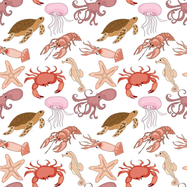 Nautical Seamless Pattern Background Set Sea Animals — Stock Photo, Image