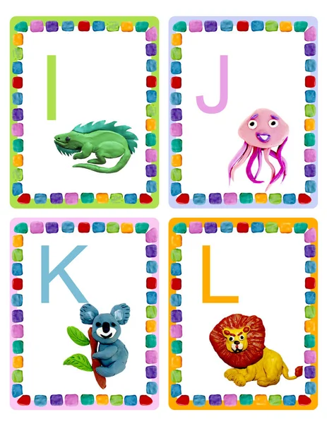 Abc Alphabet Baby Animals Flash Educational Cards Poster — Stock Photo, Image