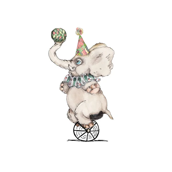 Circus Character Vintage Watercolor Drawing Clipart Illustration Isolated White — Stock Photo, Image