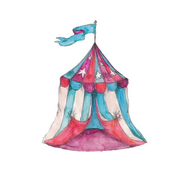 Cirque Bâtiment Chapito Vintage Aquarelle Dessin Clipart Illustration Isolé Sur — Photo