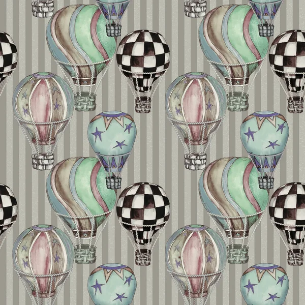 気球コレクションシームレスなヴィンテージサーカス水彩手描き再現可能なパターンイラスト — ストック写真