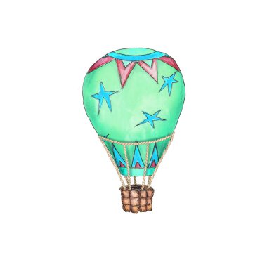 Sıcak Hava balonları vintage sirk suluboya el çizilmiş nesne beyaz arka plan illüstrasyon izole 