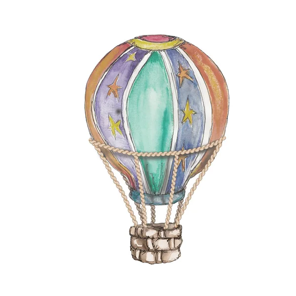 Varmluftsballonger Vintage Circus Akvarell Handritade Objekt Isolerade Vit Bakgrund Illustration — Stockfoto
