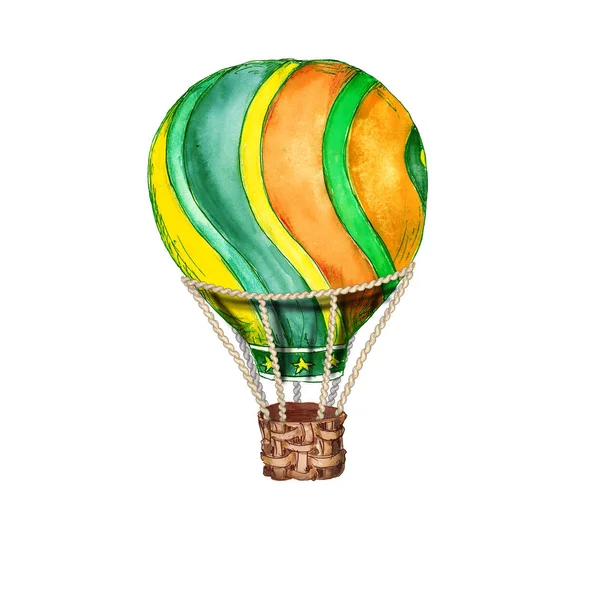 热气球复古马戏团水彩手绘对象隔离在白色背景插图 — 图库照片
