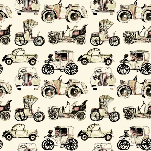 Watercolor Hand Drawn Artistic Colorful Retro Vintage Car Seamless Pattern — Stock Photo, Image