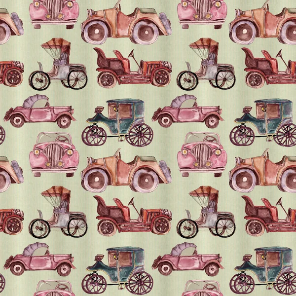 Watercolor Hand Drawn Artistic Colorful Retro Vintage Car Seamless Pattern — Stock Photo, Image