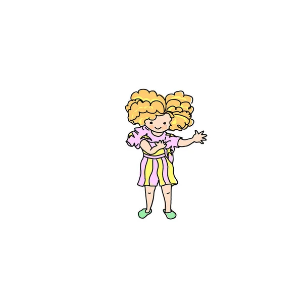 Kids Ginger Baby Girl Daily Activity Chore Routine Cartoon Illustration — Stock Photo, Image