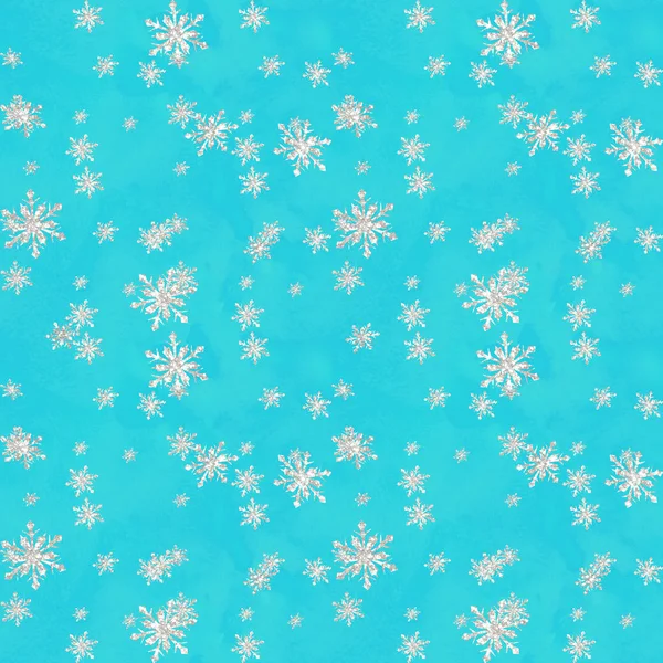 Navidad vacaciones brillo brillo copos de nieve patrón sin costuras — Foto de Stock