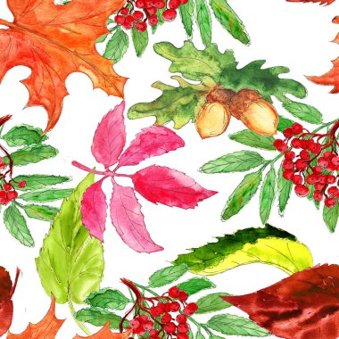 Suluboya el sanatsal renkli Hasat Şükran sonbahar vintage dikişsiz desen çizilmiş