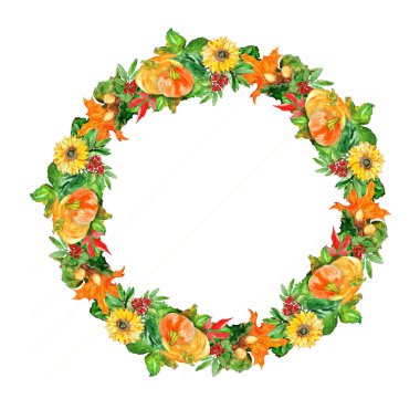 Suluboya el çizilmiş sanatsal renkli Hasat Şükran sonbahar metin alanı ile vintage tebrik kartı