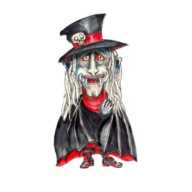 Suluboya el çizilmiş Halloween Vampire yarasa illüstrasyon beyaz arka plan izole