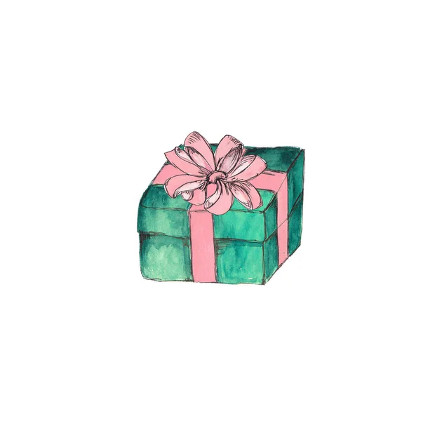 Watercolor Hand Drawn Artistic Colorful Retro Candy Cane Gift Boxes — 图库照片