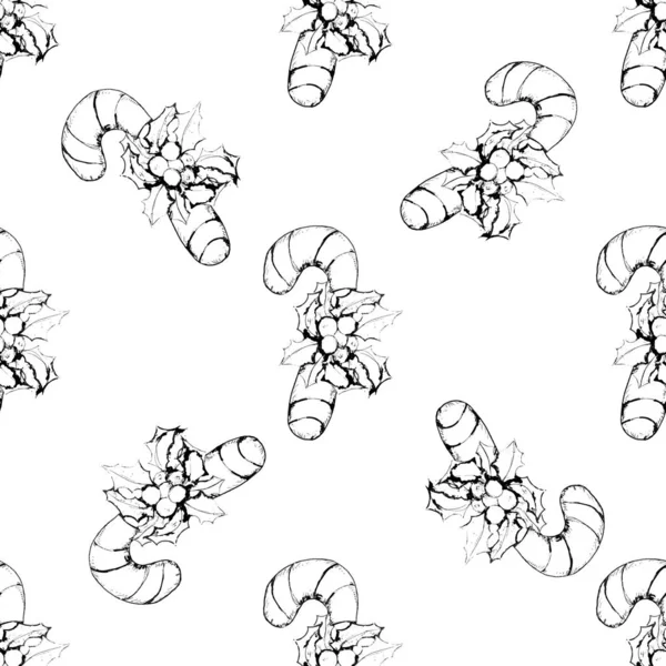 Watercolor Hand Drawn Artistic Monochrome Christmas Traditional Vintage Seamless Pattern — Stock Photo, Image