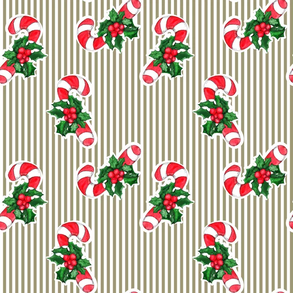 Watercolor Hand Drawn Artistic Colorful Christmas Traditional Vintage Seamless Pattern — Stock Photo, Image