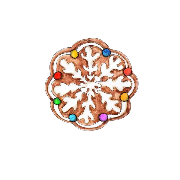 Navidad Galletas Jengibre Icono Acuarela Dibujado Mano Artístico Vintage Ornamento —  Fotos de Stock