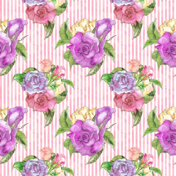 Alice País Das Maravilhas Bonito Aquarela Rosas Sem Costura Padrão — Fotografia de Stock