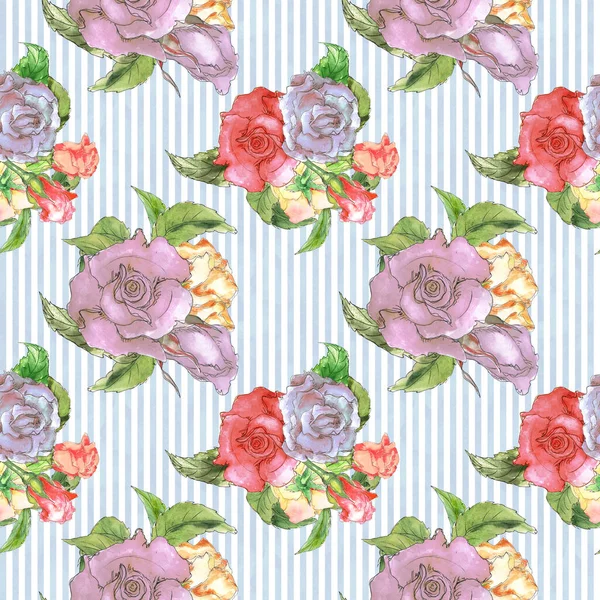 Alice Wonderland Cute Watercolor Roses Seamless Pattern — Stock Photo, Image