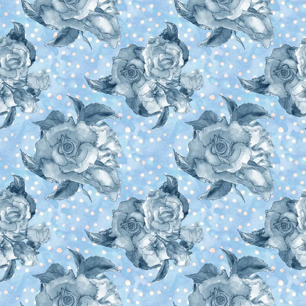 Alice Wonderland Cute Watercolor Roses Seamless Pattern — Stock Photo, Image