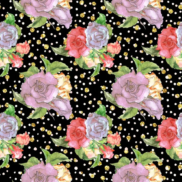 Alice Wonderland Cute Watercolor Roses Seamless Pattern — Stock Photo, Image