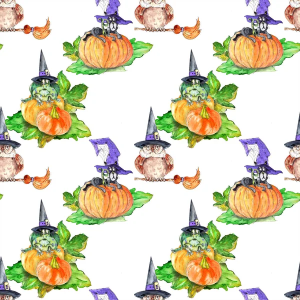 Aquarel Met Hand Getekend Artistieke Kleurrijke Halloween Spooky Vintage Naadloos — Stockfoto