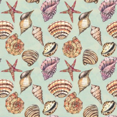 Suluboya elle çizilmiş sanatsal rengarenk sualtı okyanus yaşamı pürüzsüz renk kalıbı