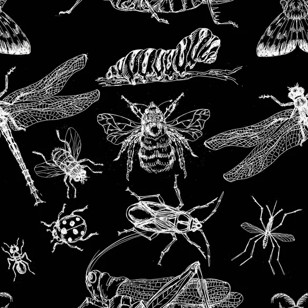 Akvarell Handritade Konstnärliga Färgglada Insekter Samling Sömlös Mönster — Stockfoto