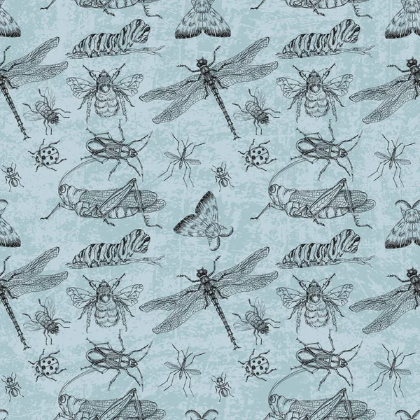 Akvarell Handritade Konstnärliga Färgglada Insekter Samling Sömlös Mönster — Stockfoto