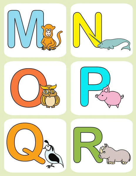 Alfabet Dla Dzieci Zwierzęta Abc Dzieci Kolorowe Latarki — Zdjęcie stockowe