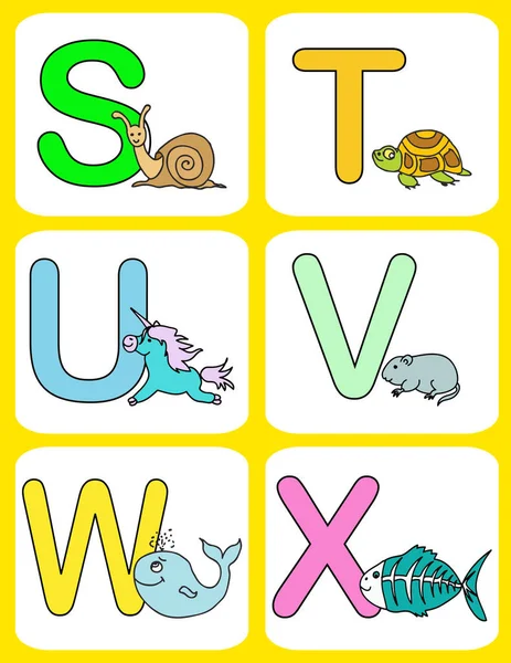 Alphabet Baby Animals Abc Children Color Flashcards — Stock Photo, Image