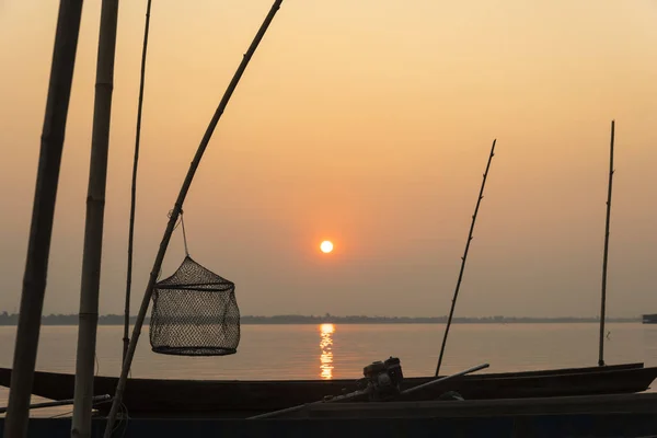 Puesta Sol Río Khong Tan Hermoso Laos — Foto de Stock