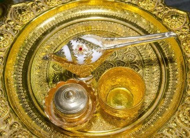 golden dishes for Thai wedding ceremony